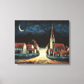 Serene Village Under Crescent Moon Canvas Print Leinwanddruck (Vorderseite)