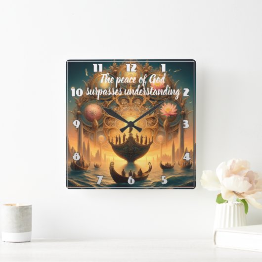 Serene Voyage: Bootsfahrt auf Wasser Quadratische Wanduhr (Zuhause)