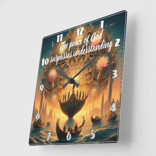 Serene Voyage: Bootsfahrt auf Wasser Quadratische Wanduhr (Winkel)