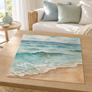 Serene Wasserfarbe Strandwellen - Ozean Stimmung Puzzle