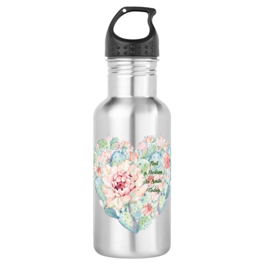Serene Water Flasche mit Kaktus Herz Edelstahlflasche (Vorderseite)