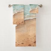 Serene Watercolor Beach Waves - Ocean Vibes Badhandtuch Set (Insitu)