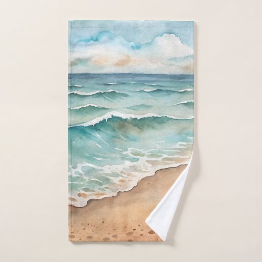 Serene Watercolor Beach Waves - Ocean Vibes Badhandtuch Set (Handtuch)