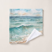 Serene Watercolor Beach Waves - Ocean Vibes Badhandtuch Set (Waschlappen)