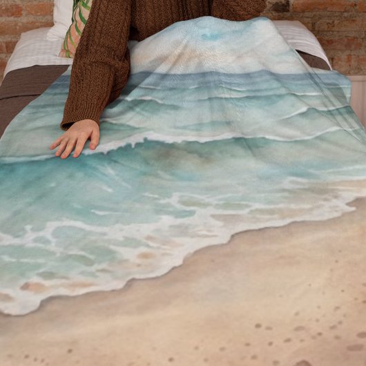 Serene Watercolor Beach Waves - Ocean Vibes Fleecedecke