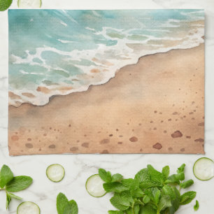 Serene Watercolor Beach Waves - Ocean Vibes Geschirrtuch