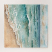 Serene Watercolor Beach Waves - Ocean Vibes Puzzle (Horizontal)