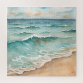 Serene Watercolor Beach Waves - Ocean Vibes Puzzle (Vertikal)