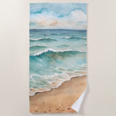 Serene Watercolor Beach Waves - Ocean Vibes Strandtuch (Vorderseite)