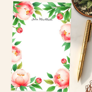 Serene Watercolor Blooming Peony Blume Briefpapier