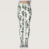 Serene Watercolor Branches Green Leaves Muster Leggings (Vorderseite)