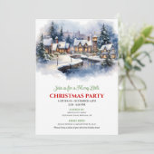 Serene watercolor Christmas scene festive city Einladung (Stehend Vorderseite)