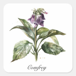 Serene Watercolor Comfrey, kundenspezifisch Quadratischer Aufkleber
