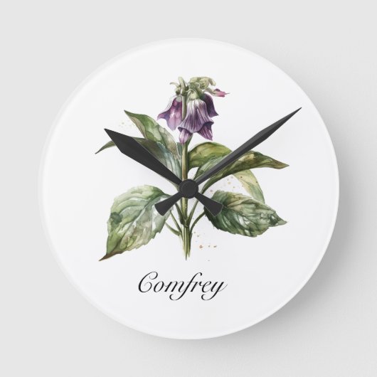 Serene Watercolor Comfrey, kundenspezifisch Runde Wanduhr (Vorderseite)