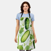 Serene Watercolor Cucumber-Muster mit Flower Schürze (Getragen)