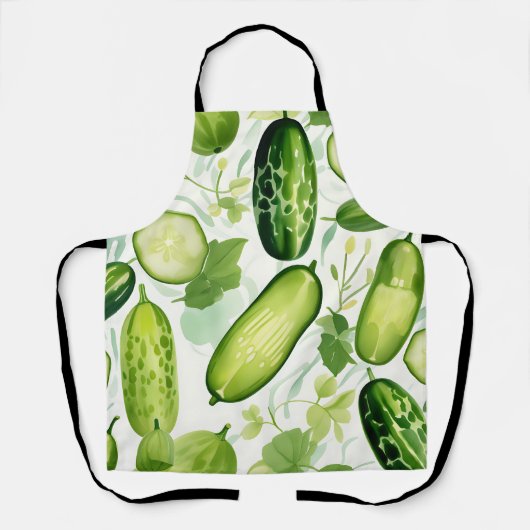 Serene Watercolor Cucumber-Muster mit Flower Schürze (Vorderseite)