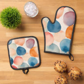 Serene Watercolor Dots Ofenhandschuh & Topflappen-Set (Oben Unten)