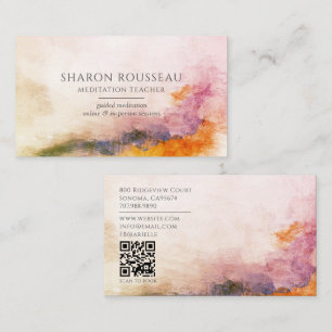 Serene Watercolor-Meditationslehrer QR-Code Visitenkarte