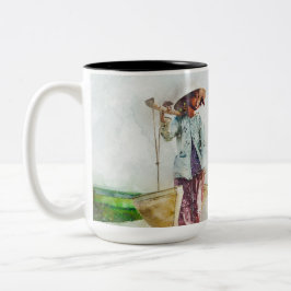 Serene Watercolor Scene Ceramic Cup for Home and O Zweifarbige Tasse