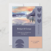 Serene Watercolor Sunset Lake Modern Grid Wedding Einladung (Vorderseite)