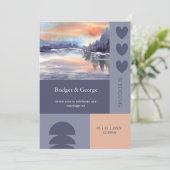 Serene Watercolor Sunset Lake Modern Grid Wedding Einladung (Stehend Vorderseite)