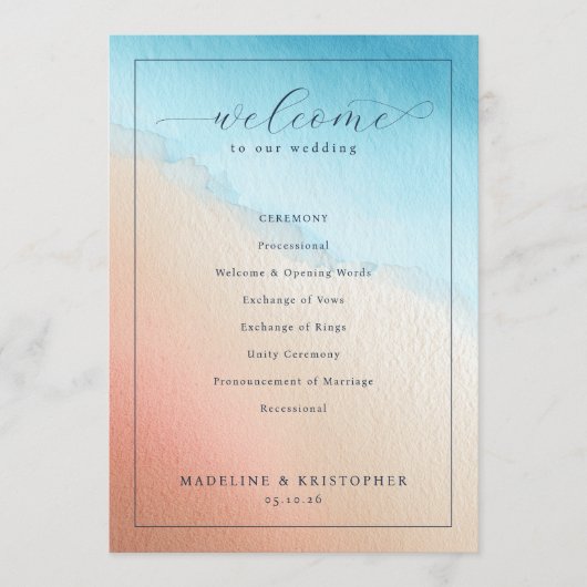 Serene Watercolor Wedding Ceremony Programm (Vorderseite)