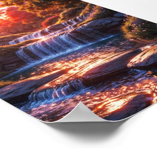 Serene Waterfall bei Sunset Vertical Poster (Ecke)
