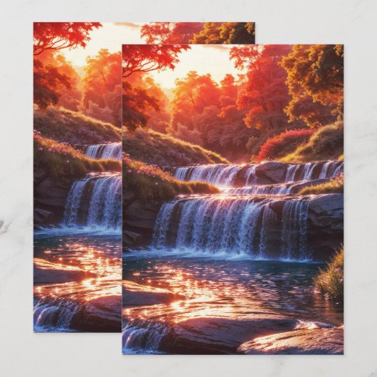 Serene Waterfall bei Sunset Vertical Poster Einladung (Vorne/Hinten)