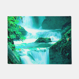 Serene Waterfall in Blau und Grün Fußmatte