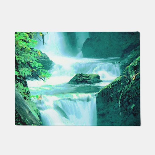 Serene Waterfall in Blau und Grün Fußmatte (Vorderseite)