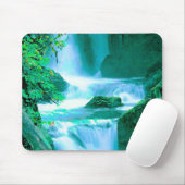 Serene Waterfall in Blau und Grün Mousepad (Mit Mouse)