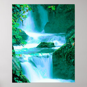 Serene Waterfall in Blau und Grün Poster
