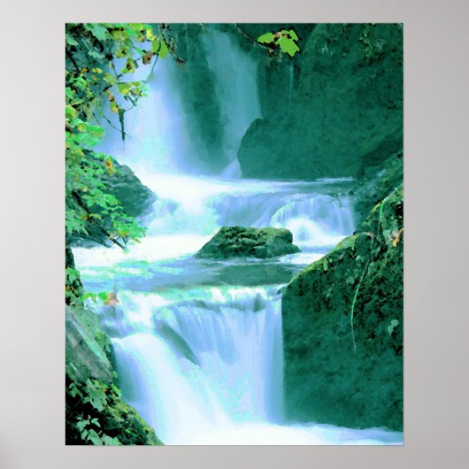 Serene Waterfall in Blau und Grün Poster (Vorne)