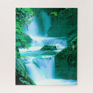 Serene Waterfall in Blau und Grün Puzzle