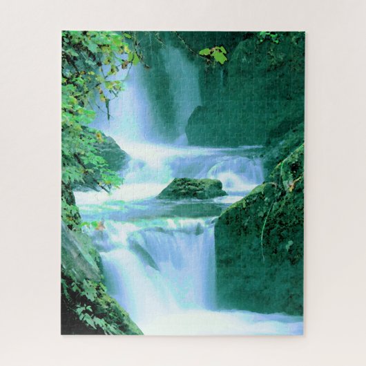 Serene Waterfall in Blau und Grün Puzzle (Vertikal)