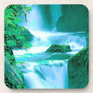 Serene Waterfall in Blau und Grün Untersetzer