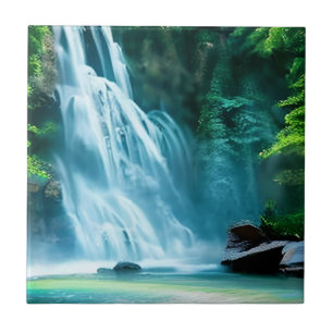 Serene Waterfall in Pale Blue und Green Fliese