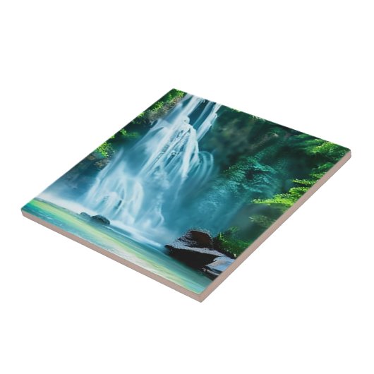 Serene Waterfall in Pale Blue und Green Fliese (Seite)