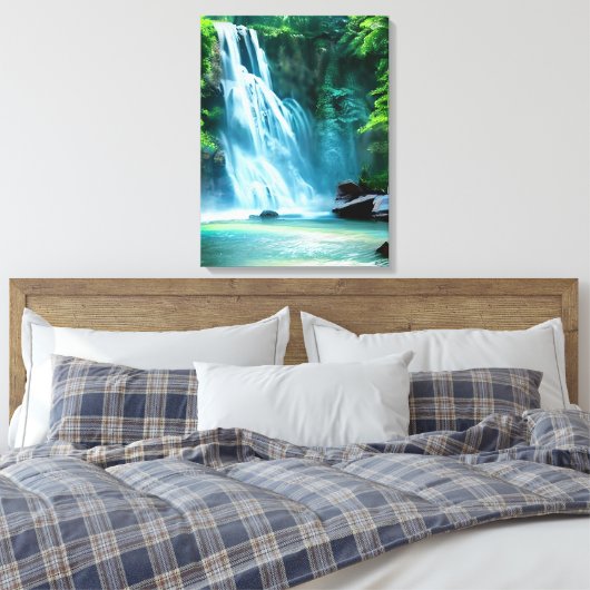 Serene Waterfall in Pale Blue und Green Leinwanddruck (Insitu (Schlafzimmer))