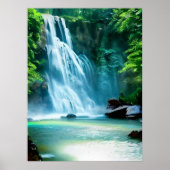 Serene Waterfall in Pale Blue und Green Poster (Vorne)