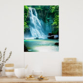 Serene Waterfall in Pale Blue und Green Poster (Küche)