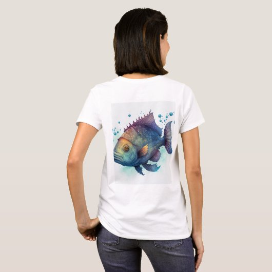 "Serene Waters: Artistic Fish Design Ladys' T-Shi T-Shirt (Schwarz voll)