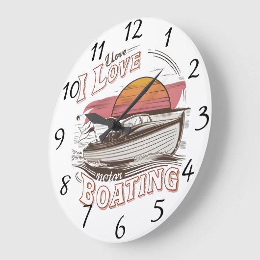 Serene Waters: Ich Liebe Liebe Motorboot Große Wanduhr (Winkel)