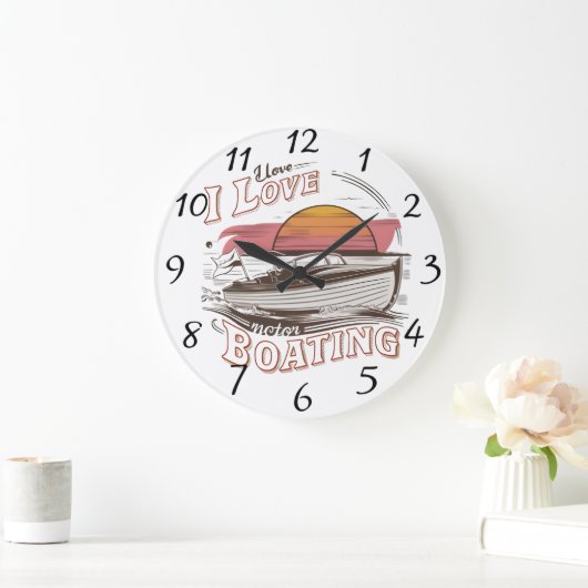 Serene Waters: Ich Liebe Liebe Motorboot Große Wanduhr (Zuhause)