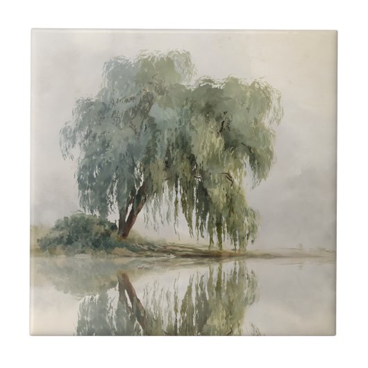 Serene-Weidenbaum-Reflexion Naturkunst (10) Fliese (Vorderseite)