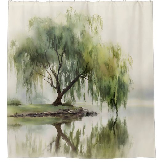 Serene Weidenbaum-Reflexion Naturkunst (12) Duschvorhang (Vorderseite)
