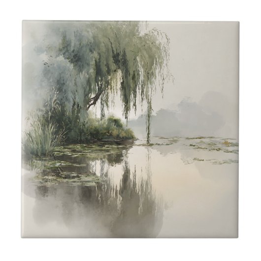 Serene Weidenbaum-Reflexion Naturkunst (2) Fliese (Vorderseite)
