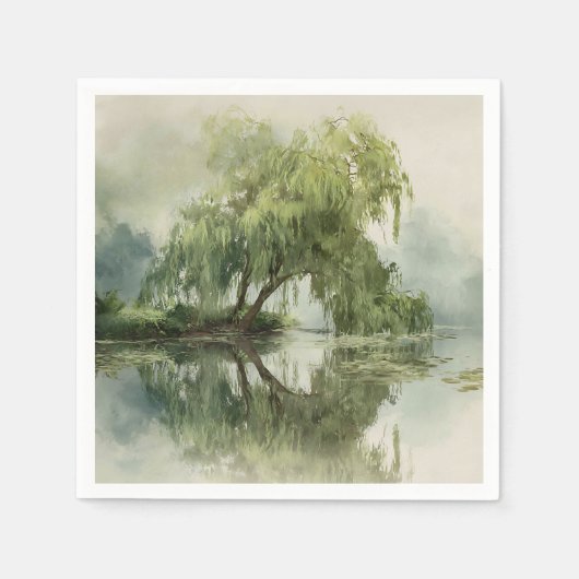 Serene Weidenbaum-Reflexion Naturkunst (5) Serviette (Vorderseite)