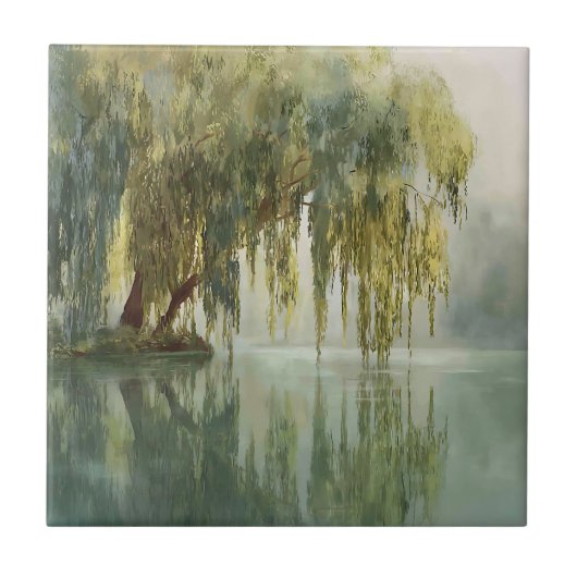 Serene Weidenbaum-Reflexion Naturkunst (8) Fliese (Vorderseite)