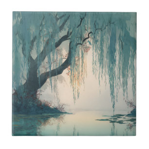 Serene Weidenbaum-Reflexions-Naturkunst (3) Fliese